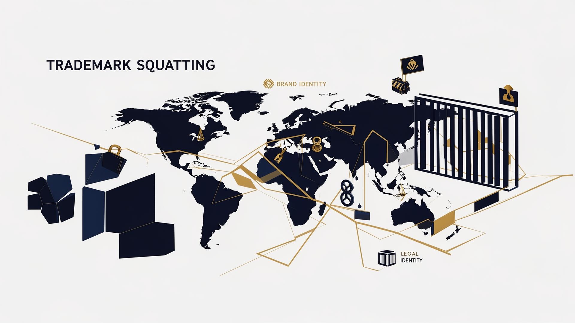 Ilustración conceptual sobre trademark squatting y protección territorial de marca
